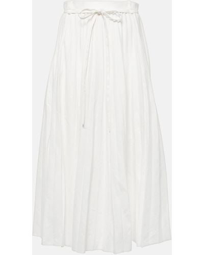 JOSEPH Plisse Linen And Cotton-blend Midi Skirt - White
