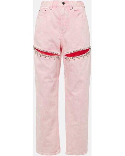 Area Embellished Cutout Straight Jeans - Pink
