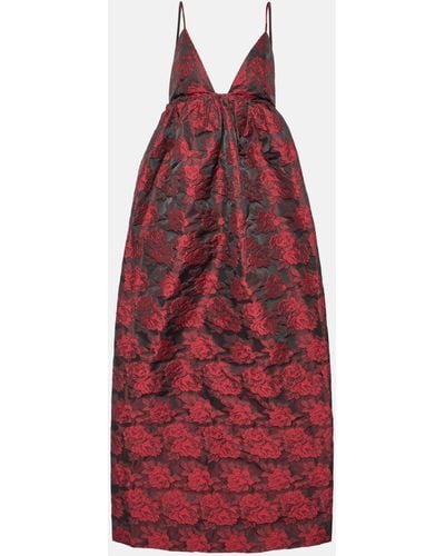 Ganni Floral Jacquard Maxi Dress - Red