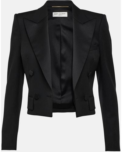 Saint Laurent Cropped Tuxedo Jacket - Black
