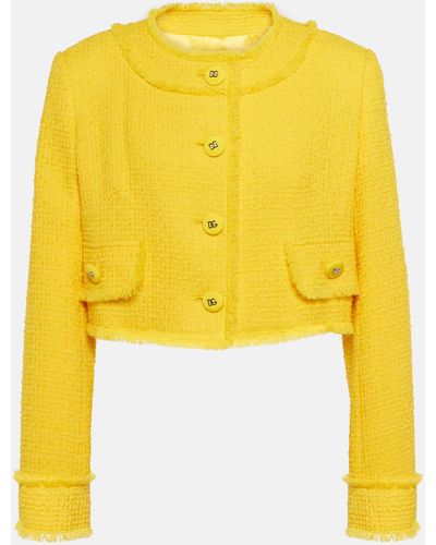 Dolce & Gabbana Cropped Wool-blend Tweed Jacket - Yellow