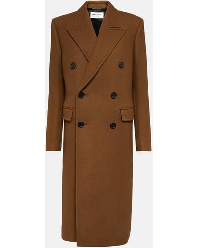 Saint Laurent Wool-blend Gabardine Coat - Brown