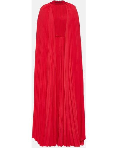 Balenciaga Caped Pleated Gown - Red