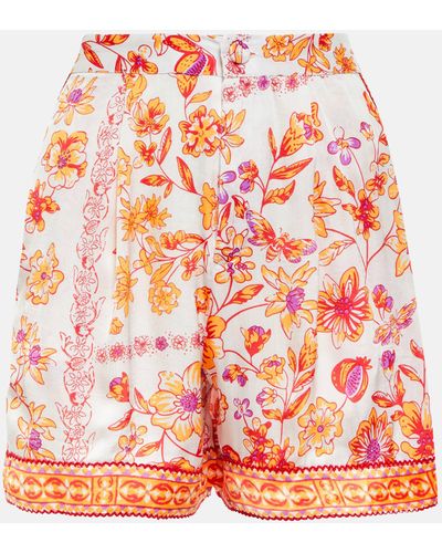 Poupette Isabelle Floral Satin Shorts - Red