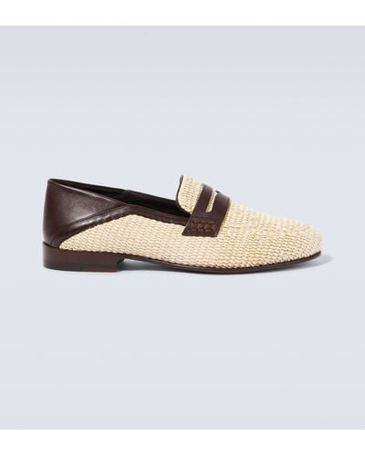 Manolo Blahnik Padstow Leather-trimmed Raffia Penny Loafers - White