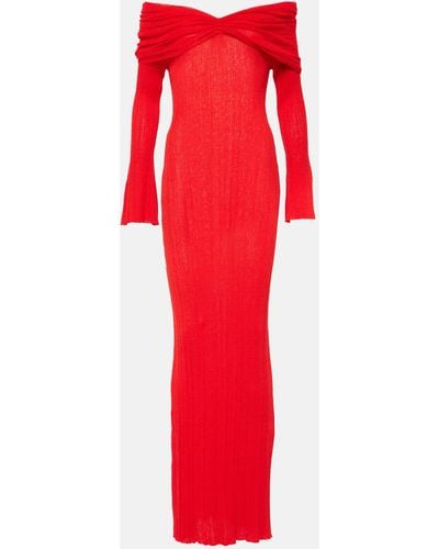 AYA MUSE Off-shoulder Linen-blend Maxi Dress - Red