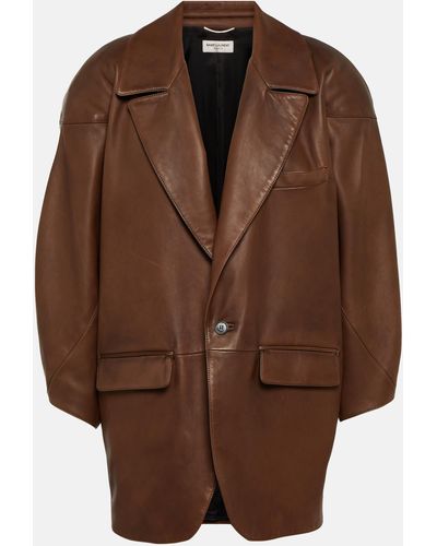 Saint Laurent Oversized Leather Blazer - Brown