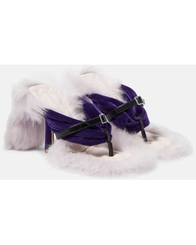 Burberry Shearling Step Post Sandals - Purple