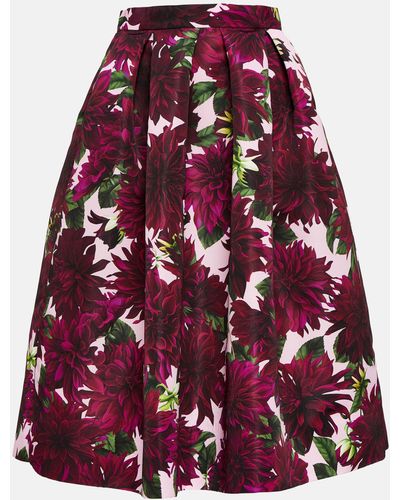 Oscar de la Renta Dahlia Floral Faille Midi Skirt - Purple