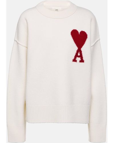 Ami Paris + Net Sustain Adc Intarsia Wool Sweater - White