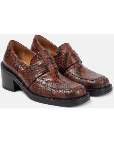 Dries Van Noten Snake-effect Leather Pumps - Brown