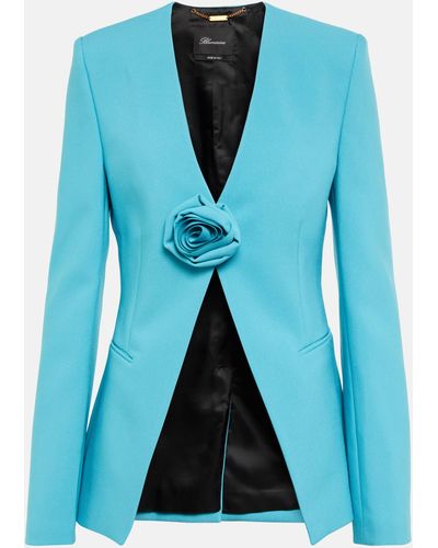 Blumarine Rose-embellished Collarless Blazer - Blue