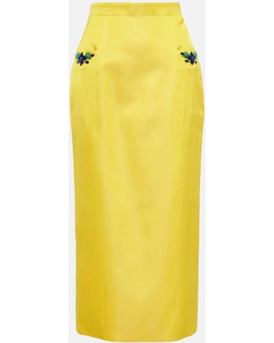 Miss Sohee Iris Embellished Velvet Midi Skirt - Yellow