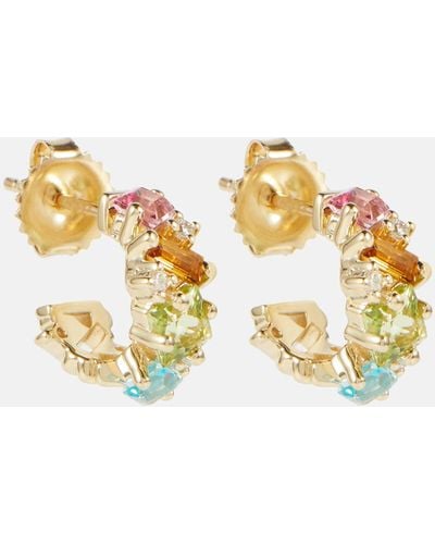Suzanne Kalan 14kt Gold Mini Hoop Earrings With Gemstones And Diamonds - Metallic