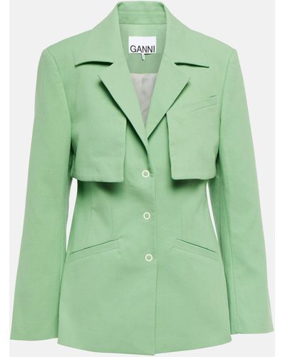 Ganni Single-breasted Cotton Canvas Blazer - Green