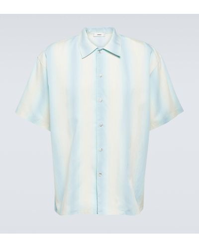 Commas Oversized Striped Bowling Shirt - Blue