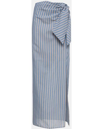 Brunello Cucinelli Striped Cotton And Silk Wrap Skirt - Blue