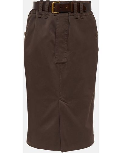 Saint Laurent Cotton Pencil Skirt - Brown