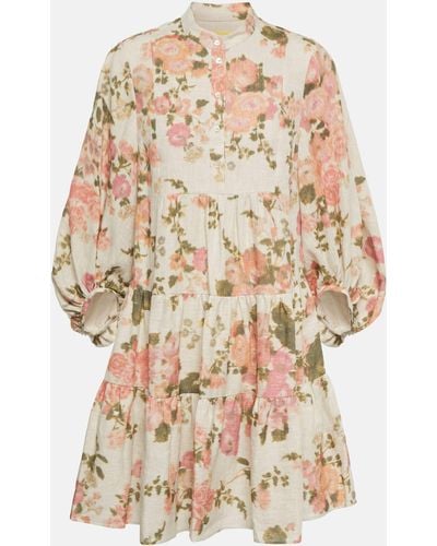 Erdem Winnona Floral Linen Minidress - Natural