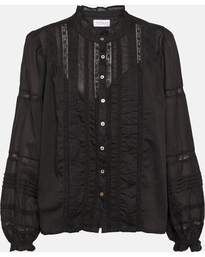 Velvet Romy Lace-detail Cotton Top - Black