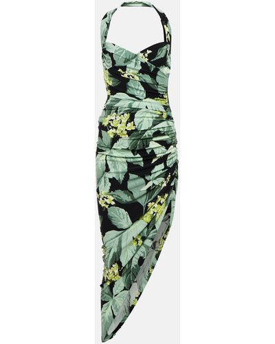 Norma Kamali Cayla Printed Halterneck Midi Dress - Green