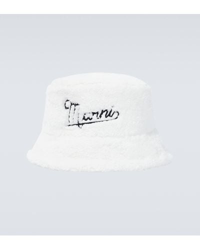 Marni Embroidered Faux Fur Bucket Hat - White