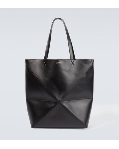 Loewe Puzzle Fold Large Leather Tote Bag - Black