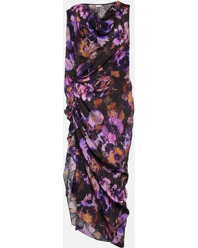 Dries Van Noten Dinam Floral Satin Midi Dress - Purple