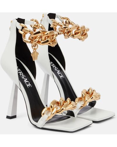 Versace Medusa Chain Leather Sandals - White