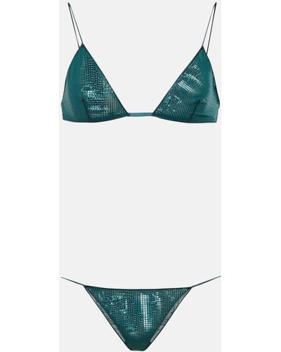 Oséree Oseree Lame Triangle Bra And Briefs Set - Green