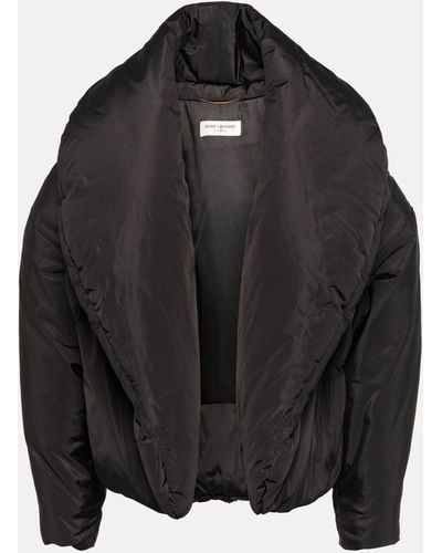 Saint Laurent Silk Taffeta Cropped Down Jacket - Black