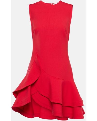 Oscar de la Renta Ruffled Wool-blend Crepe Mini Dress - Red