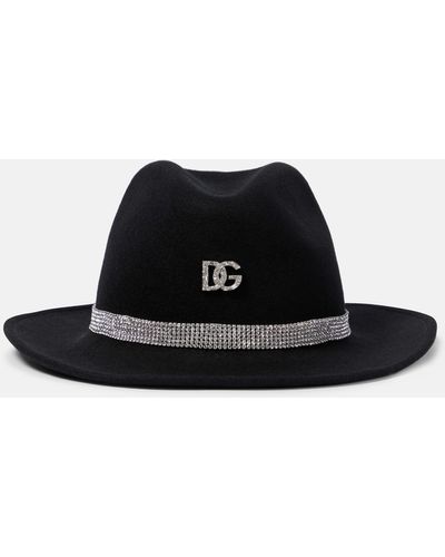 Dolce & Gabbana Dg Embellished Virgin Wool Felt Hat - Black