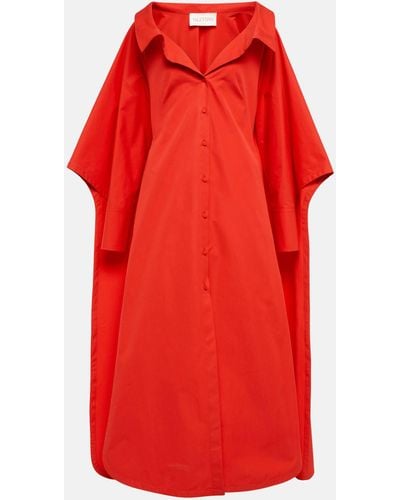 Valentino Cape-detail Cotton Poplin Gown - Red