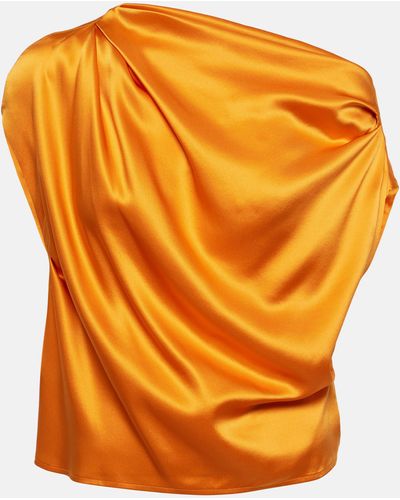 The Sei Draped One-shoulder Silk Top - Orange