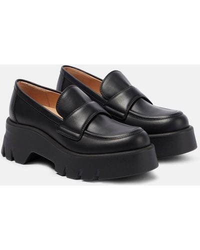 Gianvito Rossi Farren Leather Platform Penny Loafers - Black