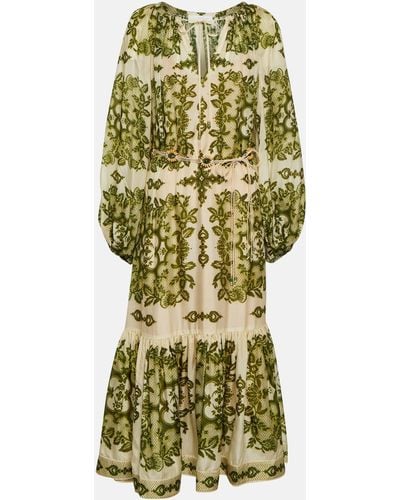 Zimmermann Raie V-neck Silk Maxi Dres - Green