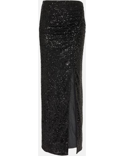 Self-Portrait Sequined Ruched Maxi Skirt - Black