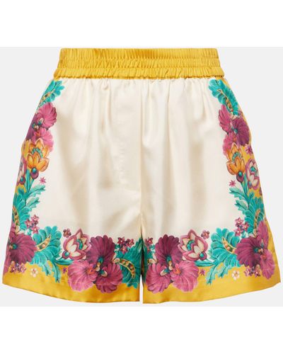 La DoubleJ Floral Silk Shorts - Yellow