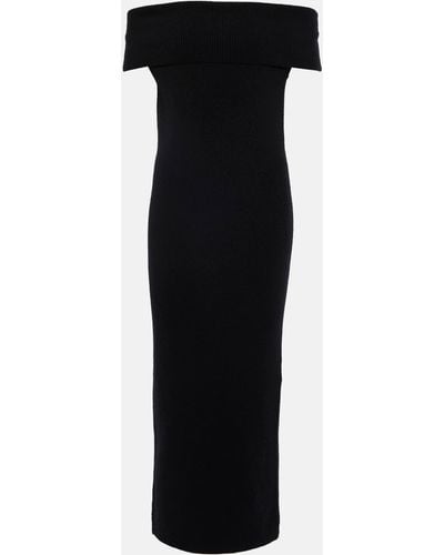 Totême Ribbed-knit Off-shoulder Midi Dress - Black