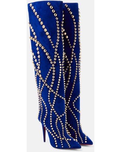 Christian Louboutin Astrilarge Botta 100 Suede Heeled Boots - Blue