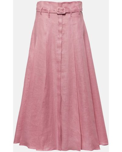 Gabriela Hearst Dugald Linen Midi Skirt - Pink
