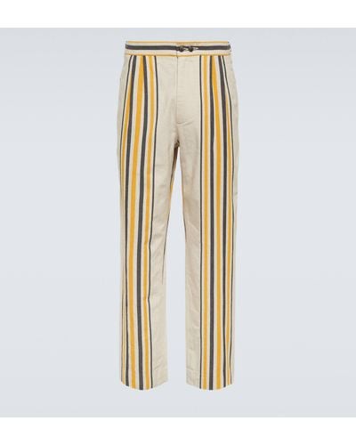 Bode Striped Mid-rise Cotton Straight Pants - Metallic