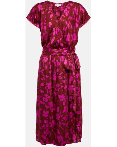 Velvet Floral Midi Dress - Purple