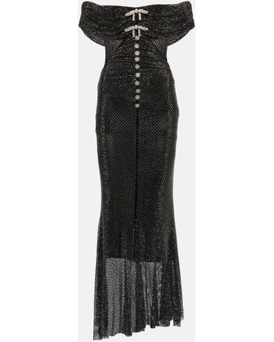 Self-Portrait Crystal-embellished Off-shoulder Maxi Dress - Black