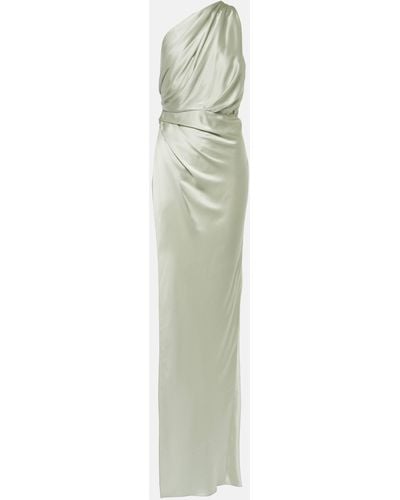 The Sei Draped One-shoulder Silk Satin Gown - Green