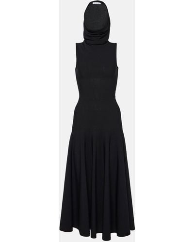 Alaïa Hooded Jersey Midi Dress - Black