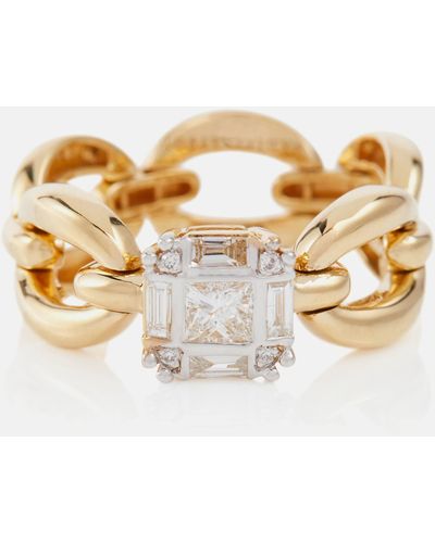 Nadine Aysoy Catena Petite Illusion 18kt Gold Ring With White Diamonds - Metallic