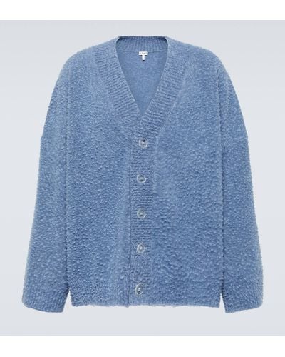Loewe V-neck Branded-button Wool-blend Cardigan - Blue