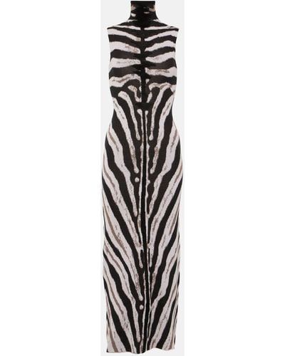 The Attico Zebra-print High-neck Midi Dress - White